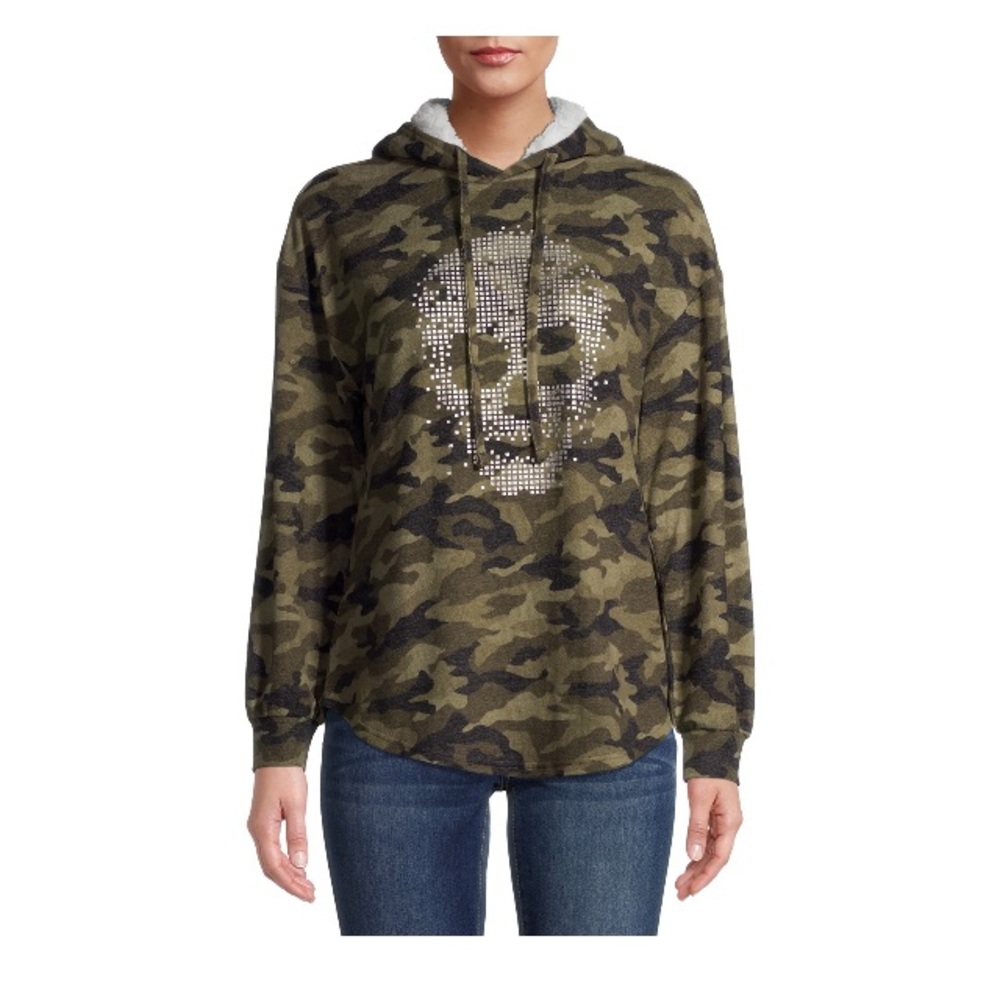 Juniors Faux Sherpa Lined Printed Graphic Hoodie